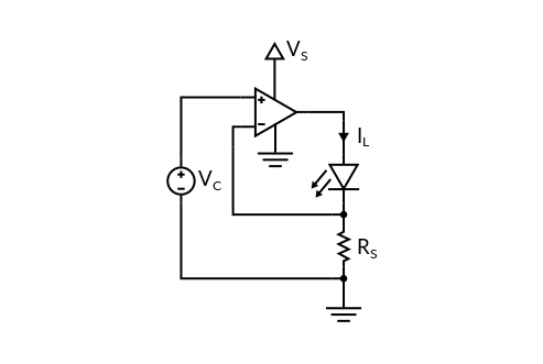 Schematic of a laser diode driver with a single operational amplifier