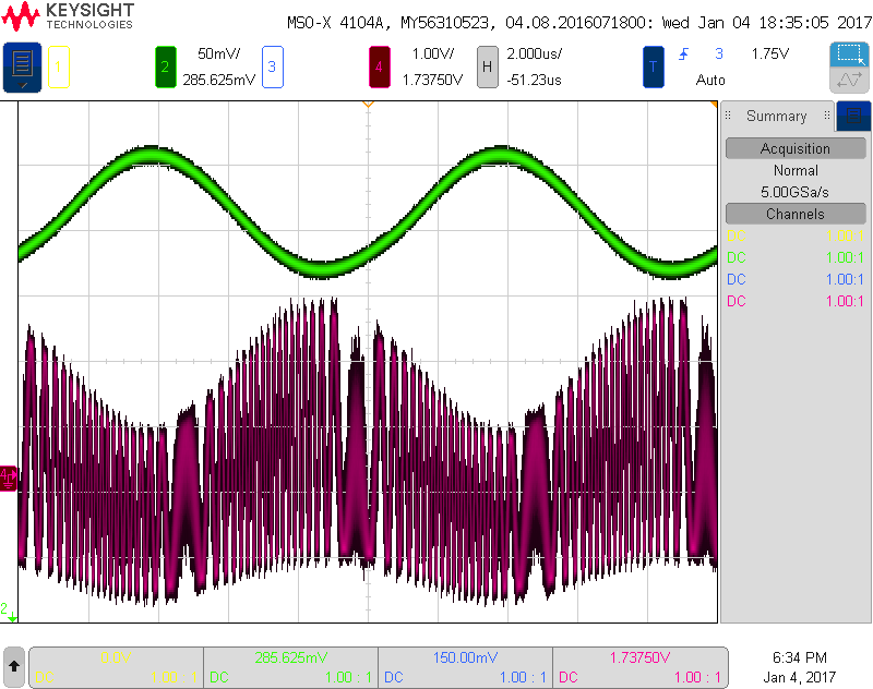 Amplitude and frequency modulation scope screenshot @ 100kHz