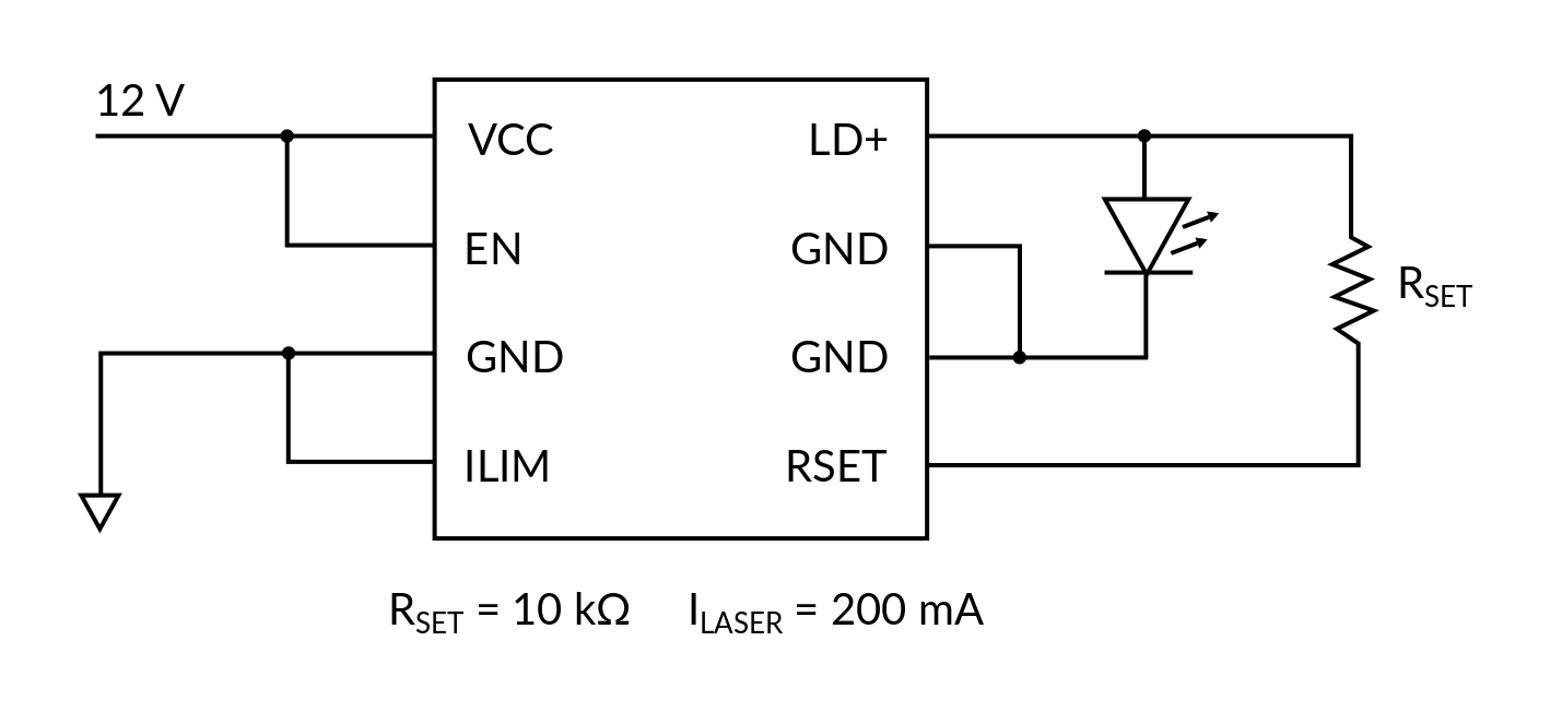 DRV10 OEM PCB-mount laser diode driver electrical connections